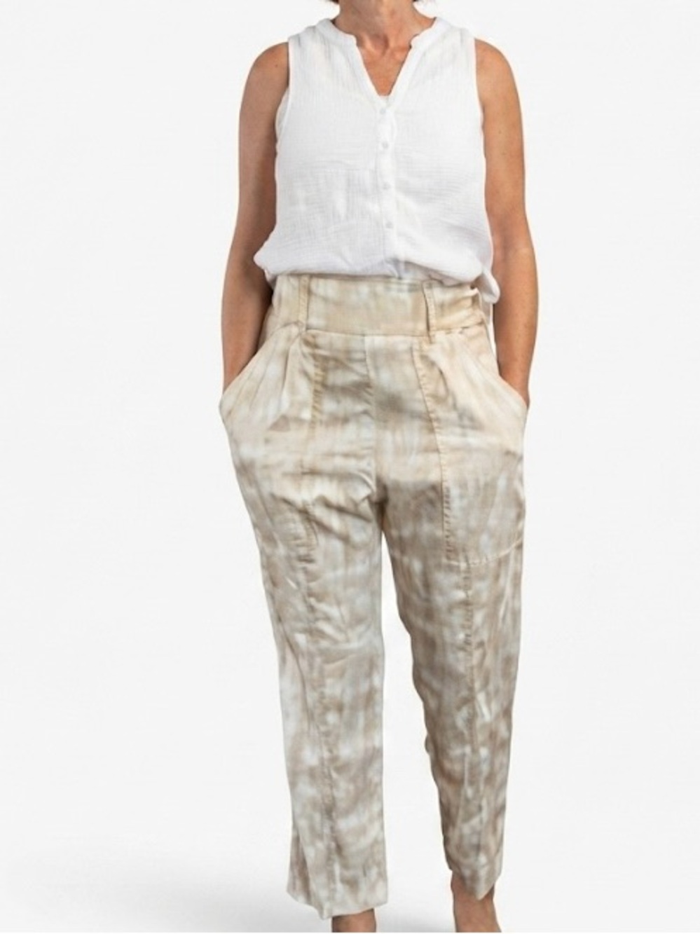 Anthropologie Beige Taupe Tie-Dye Straight Leg Pants